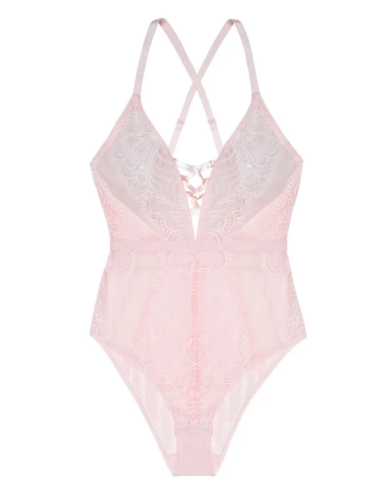 D000375 Pink Blissful Lace Bodysuit