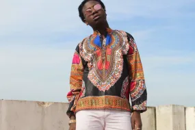 Dashiki Shirt in Black Print - Festival Shirt