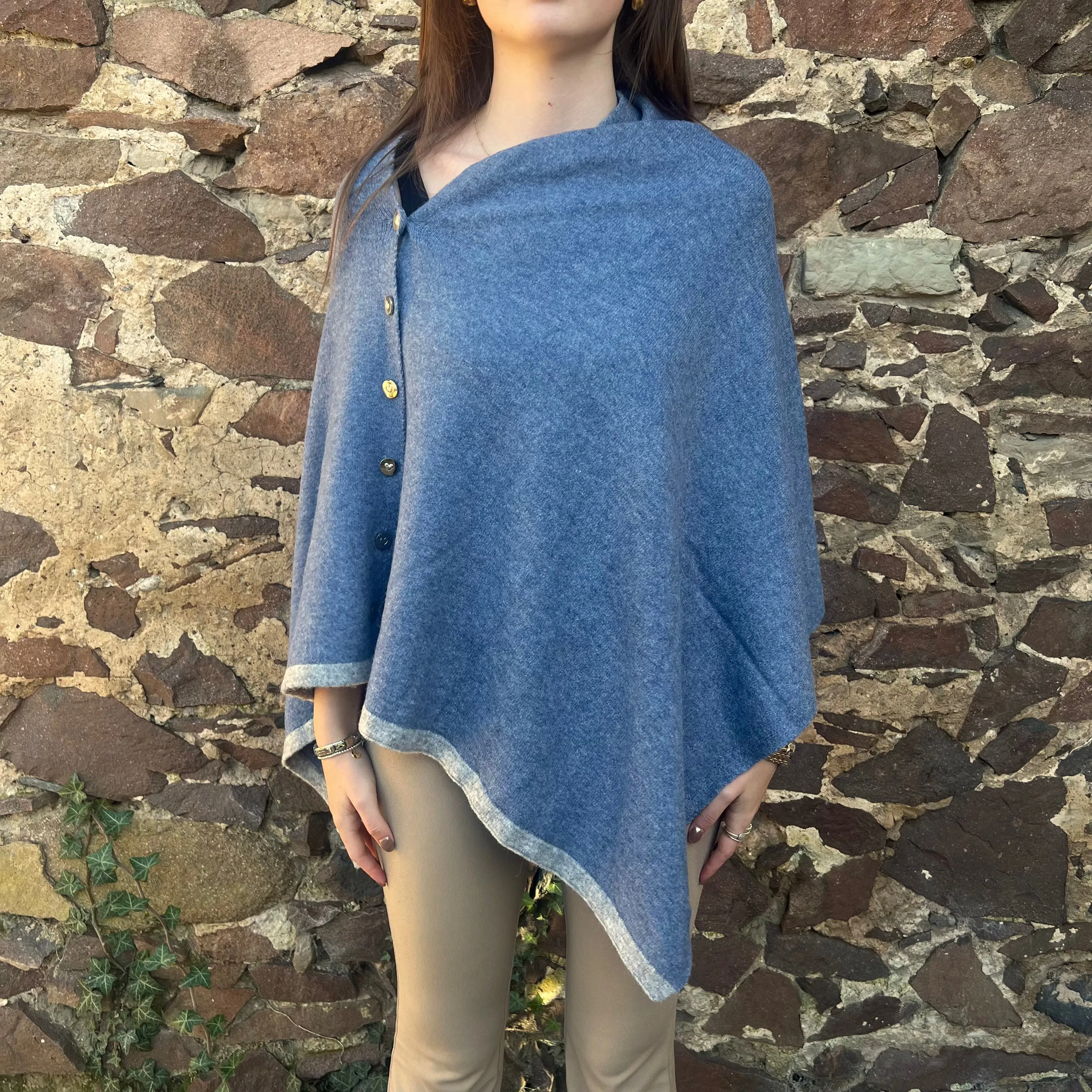 Denim Blue Button Through Poncho