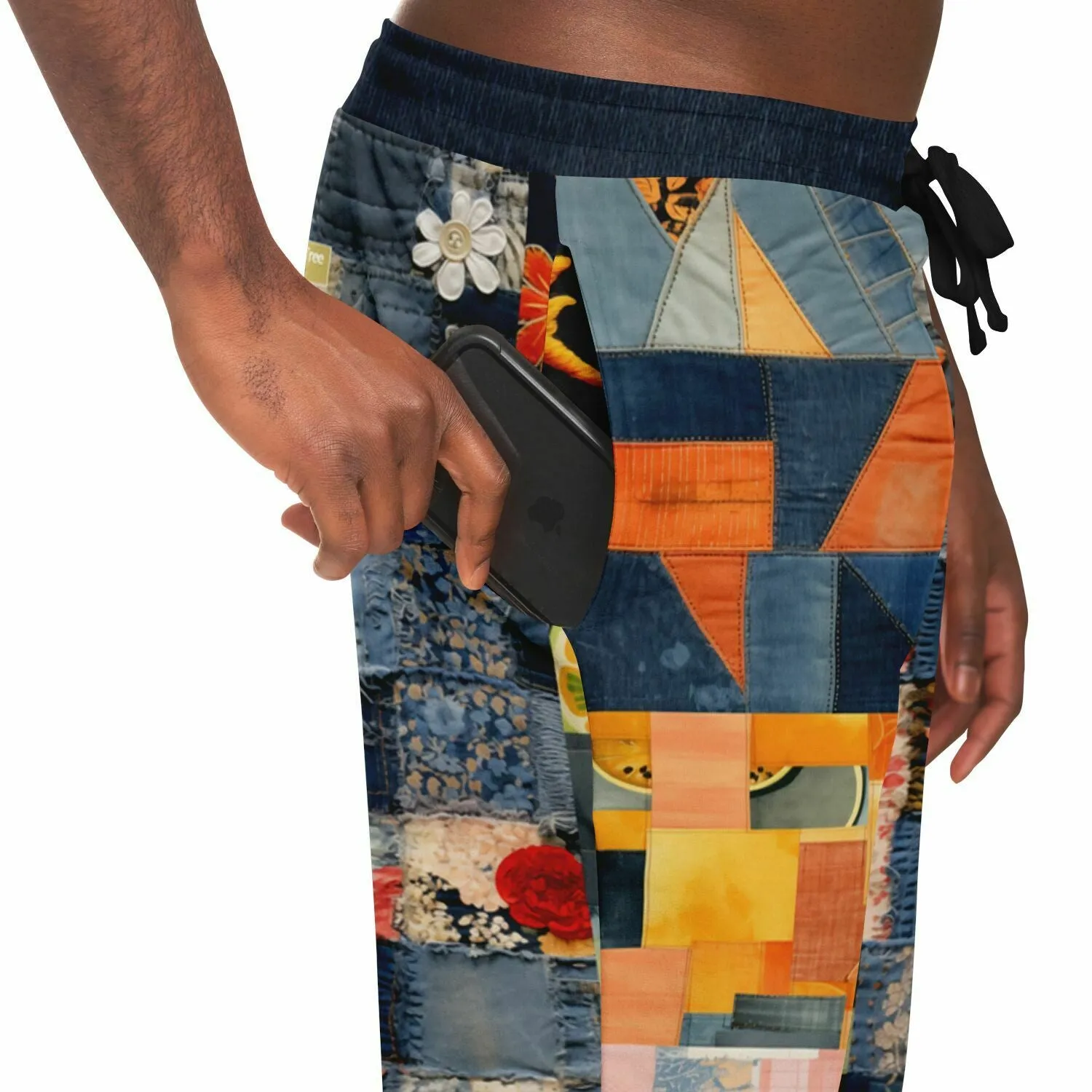 Devine Feminine Denim Patchwork Print Eco-Poly Unisex Joggers