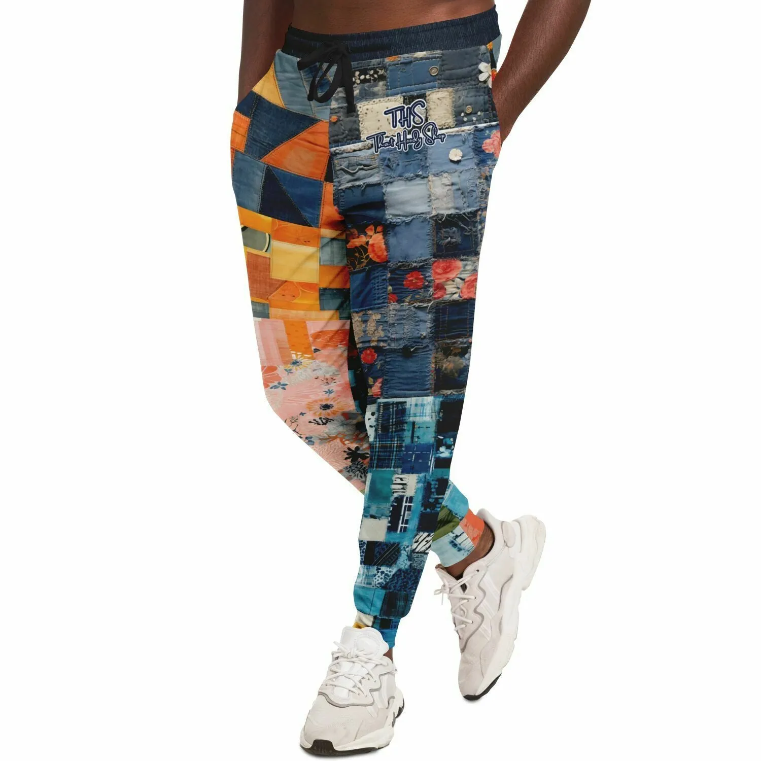 Devine Feminine Denim Patchwork Print Eco-Poly Unisex Joggers