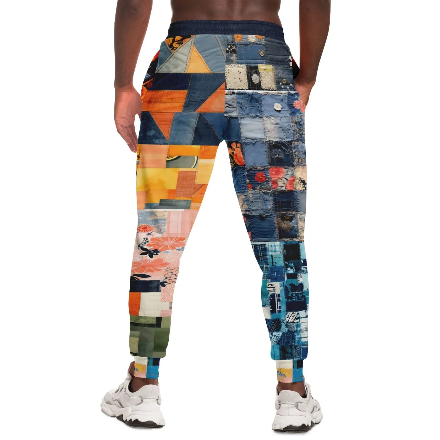 Devine Feminine Denim Patchwork Print Eco-Poly Unisex Joggers