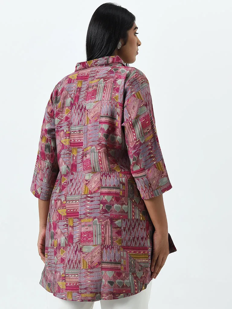 Diza Pink Ikat Printed High-Low Tunic