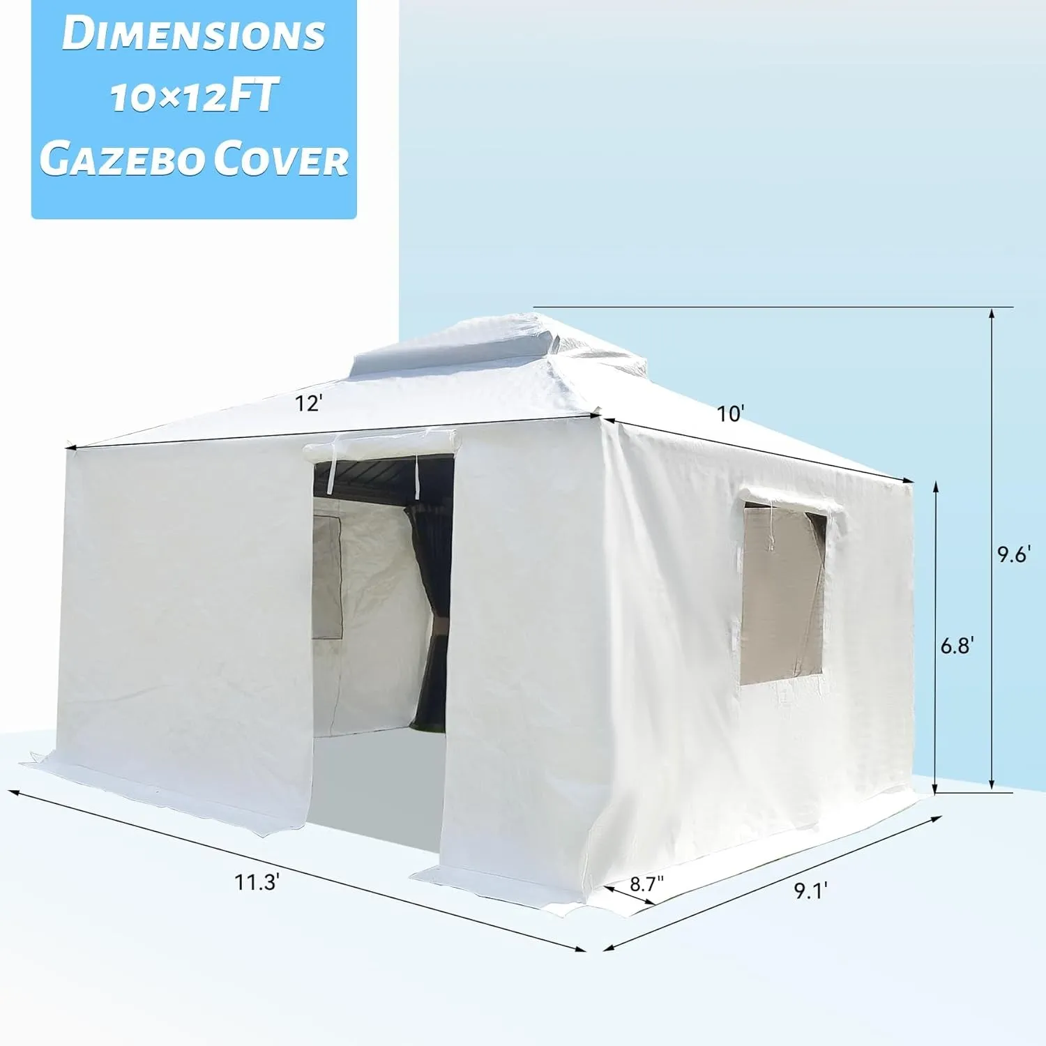 Domi 10’X12’ Gazebo Cover for Hardtop Gazebos, Outdoor Universal Winter Gazebo Cover with Sidewalls and Mesh Windows, All Season Waterproof Enclosed Gazebo Cover, White