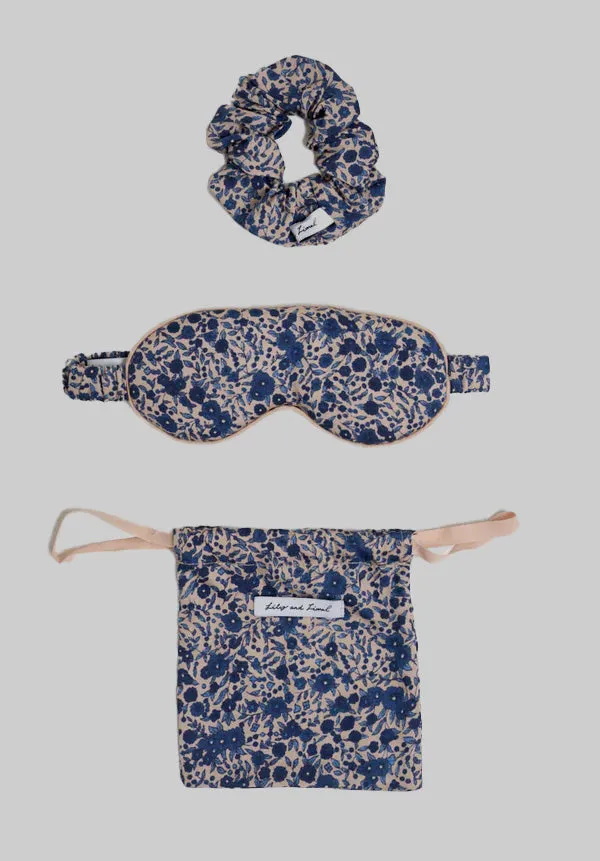 Ella Eye Mask Scrunchie Aster Print Set In Blue