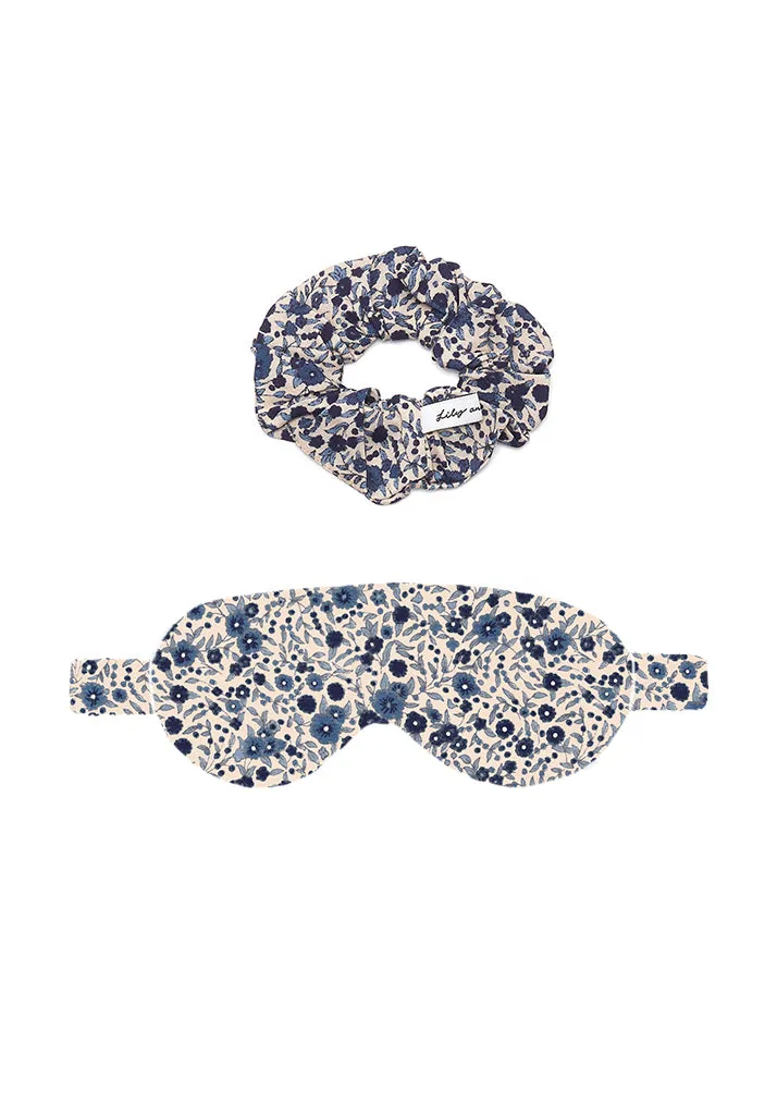 Ella Eye Mask Scrunchie Aster Print Set In Blue