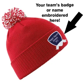 EMBROIDERED ADULT SNOWSTAR BOBBLE HAT CLASSIC RED WHITE