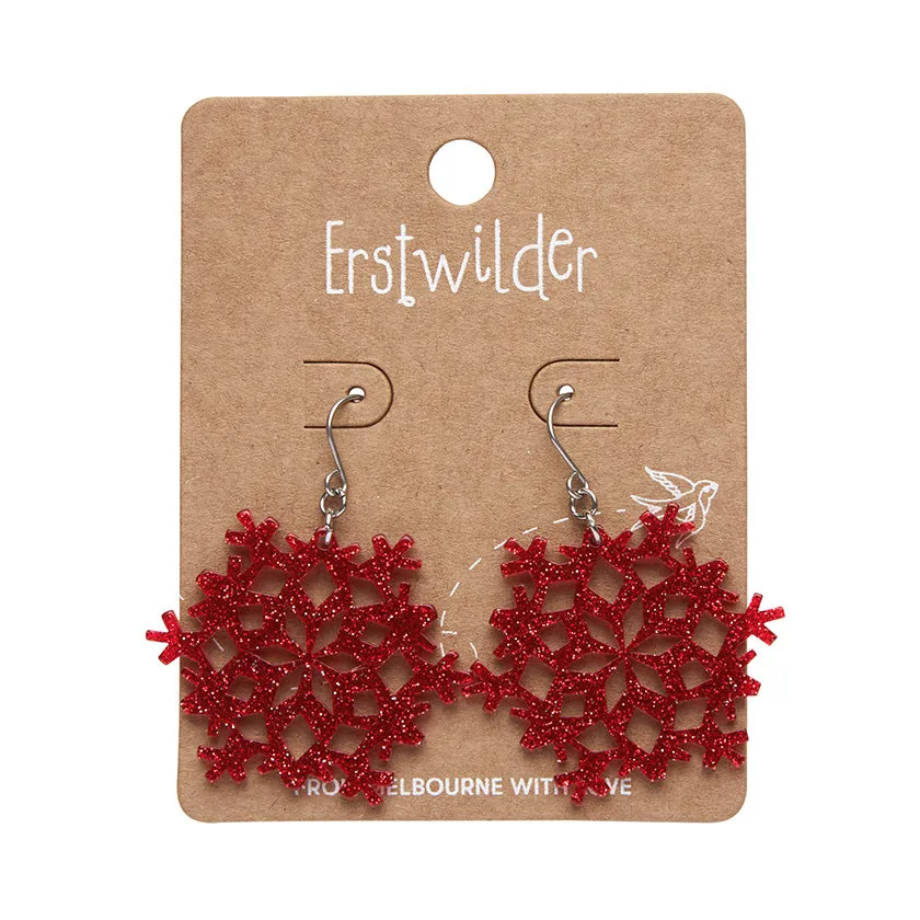 Essentials Snowflake Dangle Earrings - Red Fine Glitter