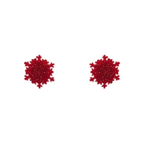 Essentials Snowflake Post Earrings - Red Fine Glitter