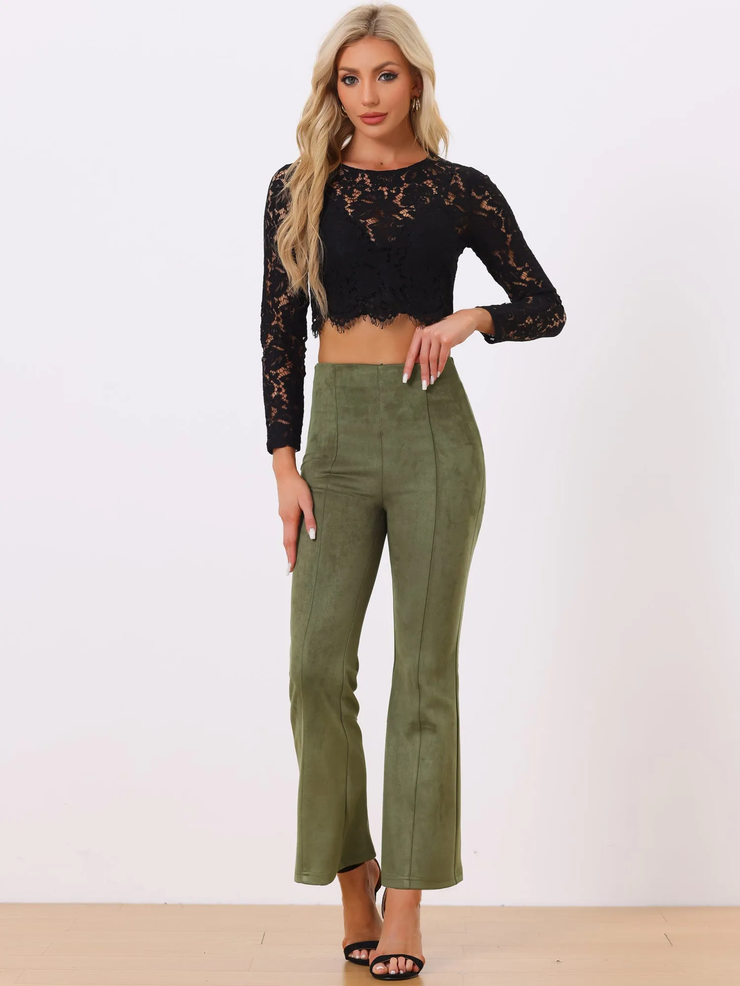 Faux Suede Wide Leg Casual Business Flared Bell Pants