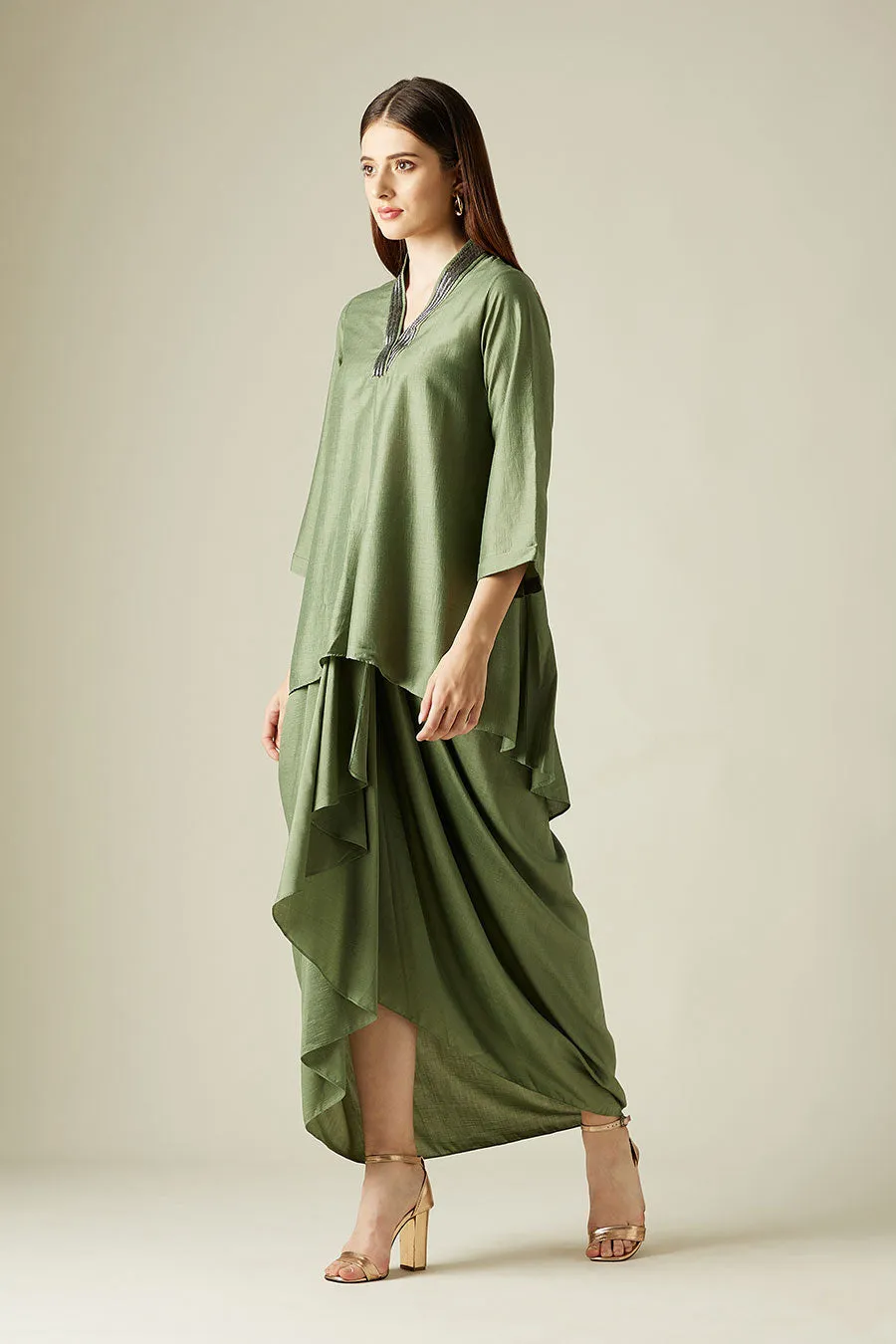 Fern Green Tunic & Drape Skirt Co-Ord Set