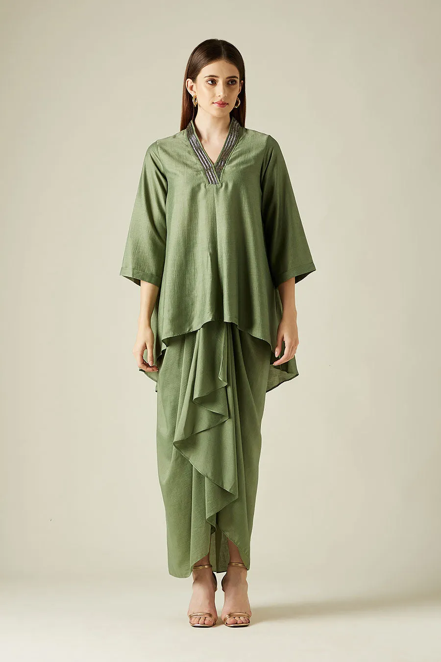 Fern Green Tunic & Drape Skirt Co-Ord Set