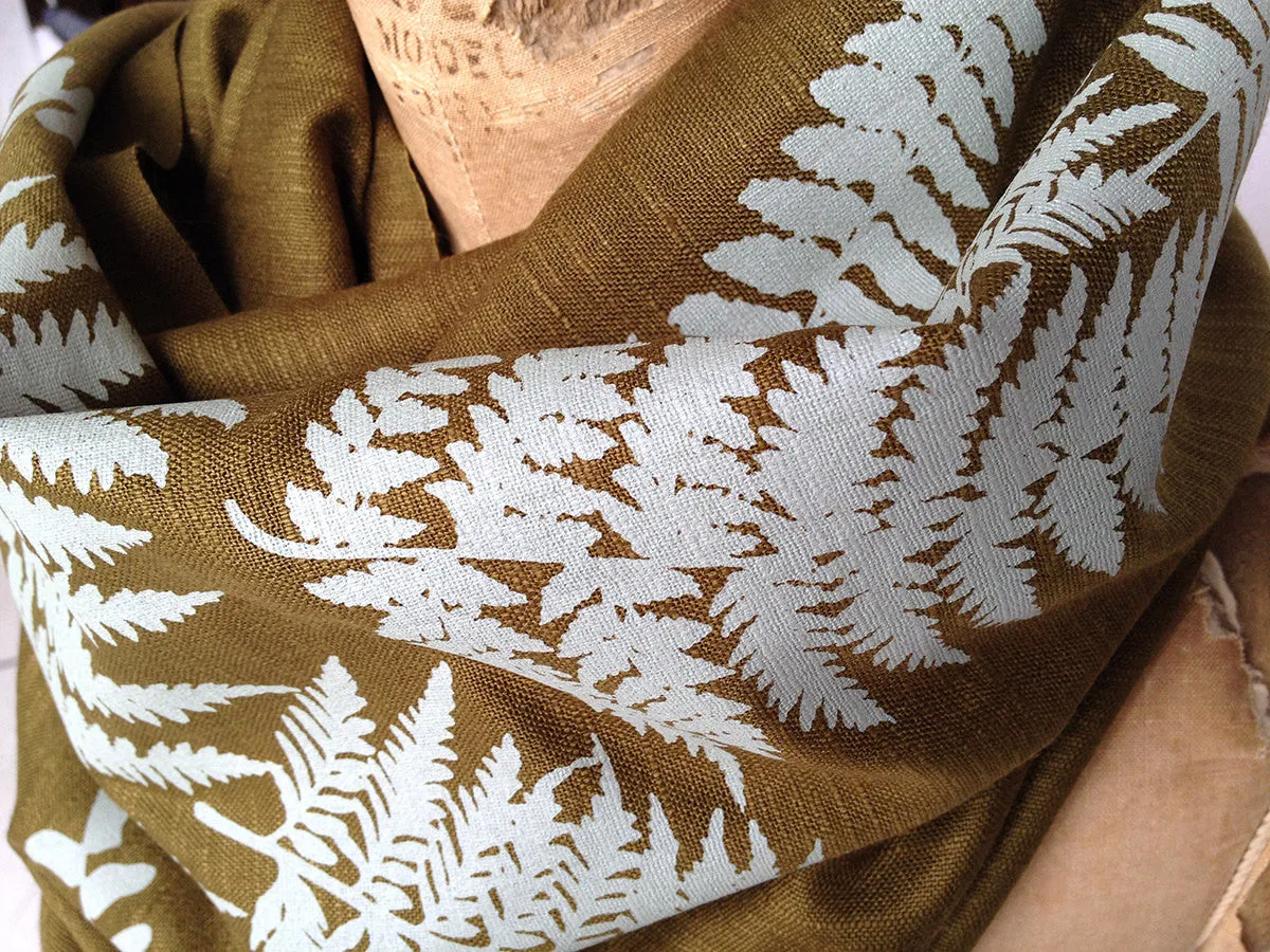 Fern Print Scarf, Linen Weave Pashmina