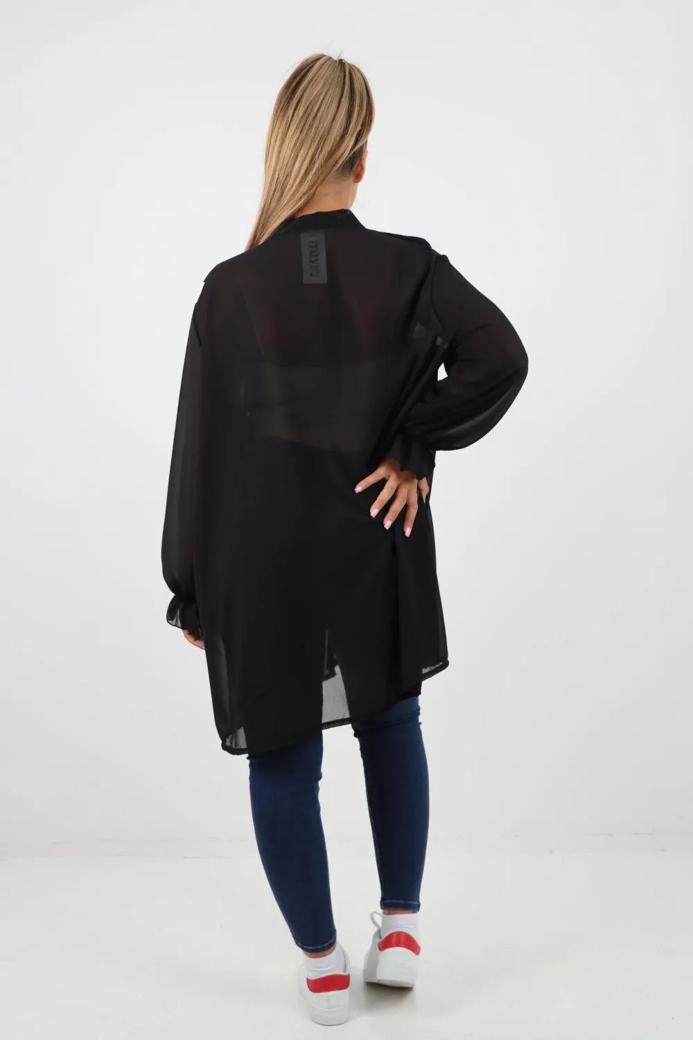 Full Ruffle Front Long Sleeve V Neck Shirt Top