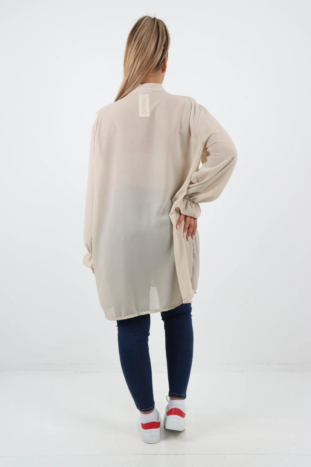 Full Ruffle Front Long Sleeve V Neck Shirt Top