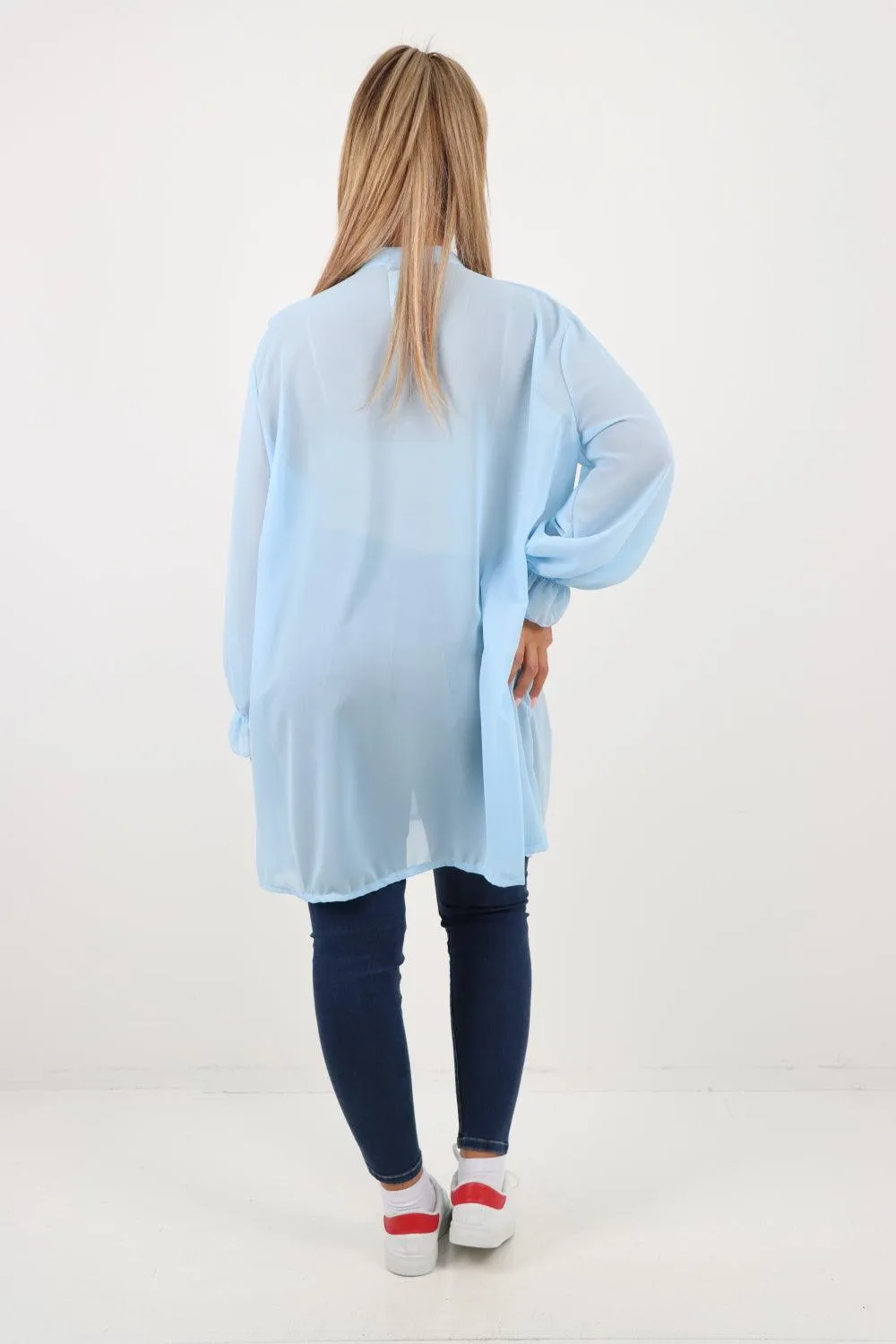 Full Ruffle Front Long Sleeve V Neck Shirt Top