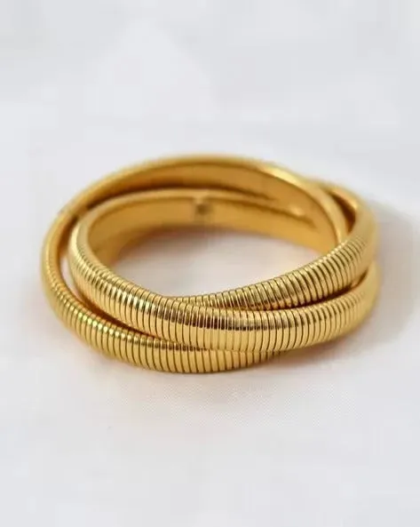 Fuschianet Flexible Waterproof Golden Spiral Triple Layer Hoop Bangle Bracelet