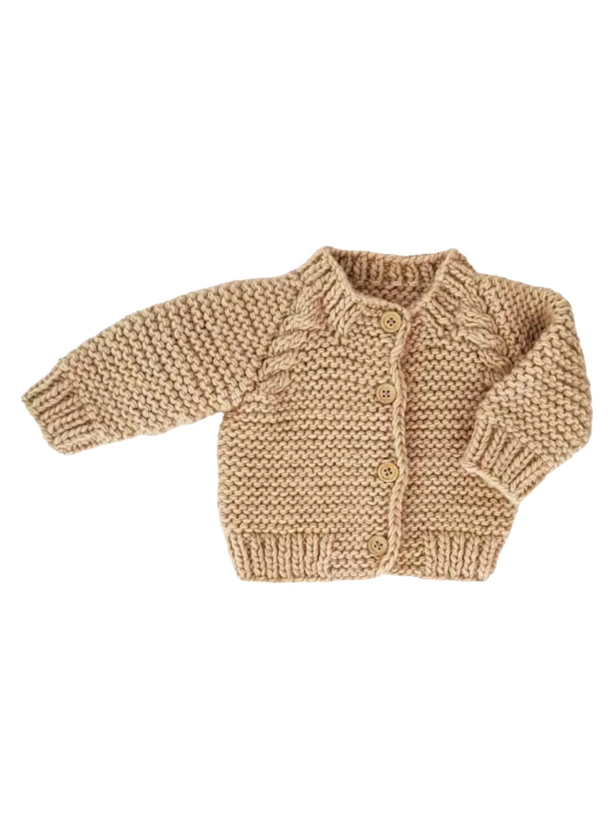 Garter Stitch Cardigan Sweater, Latte