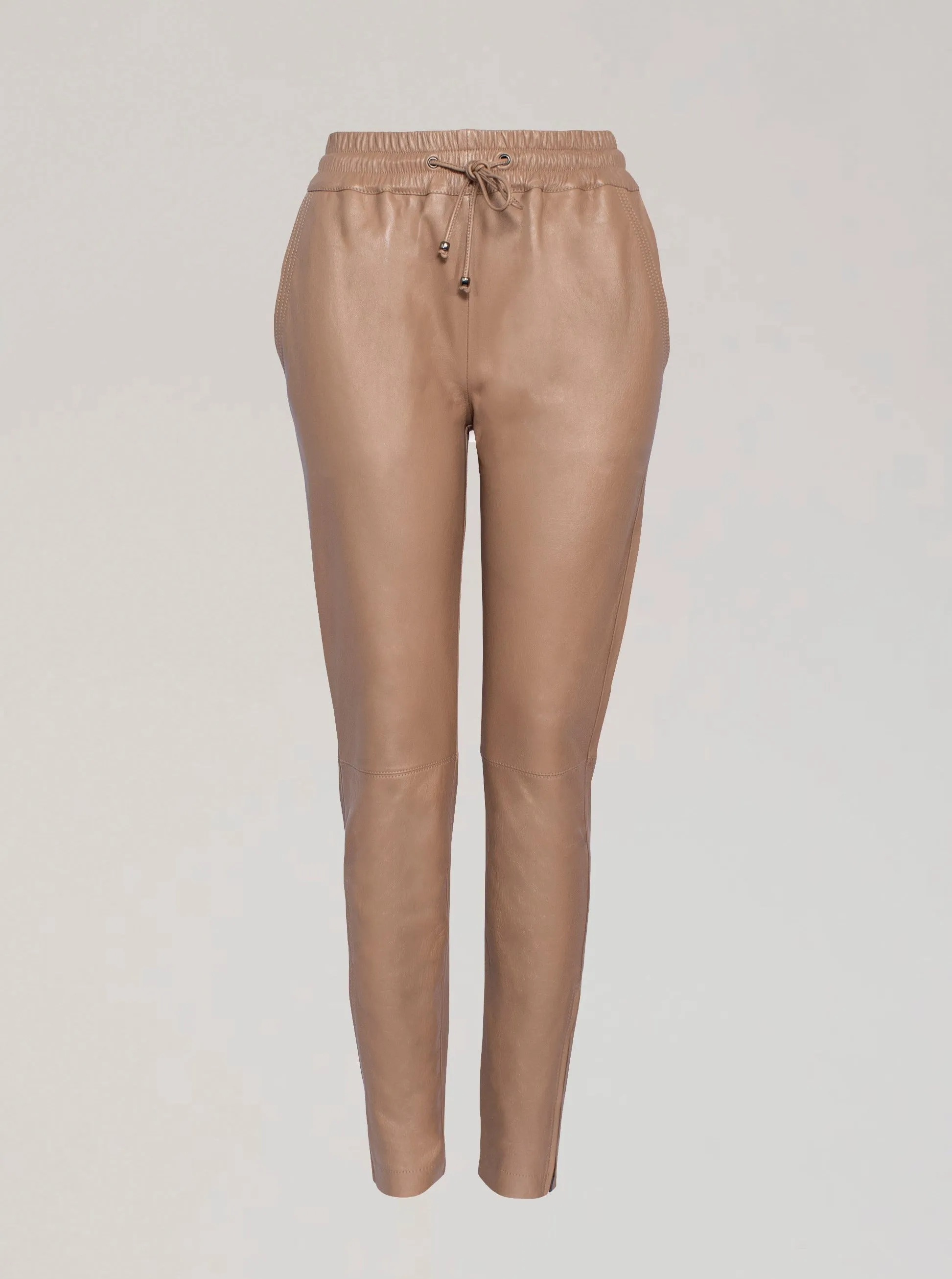 GEMMA LEATHER JOGGER - SESAME