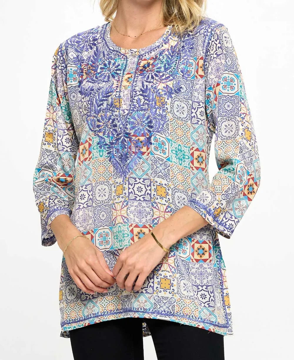 Geometric Print Embroidered Tunic