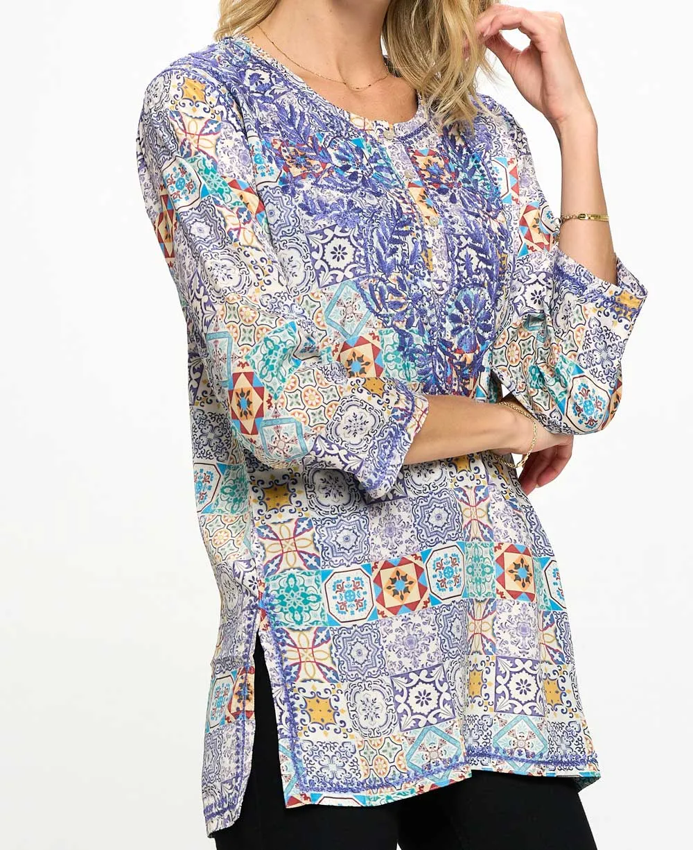 Geometric Print Embroidered Tunic