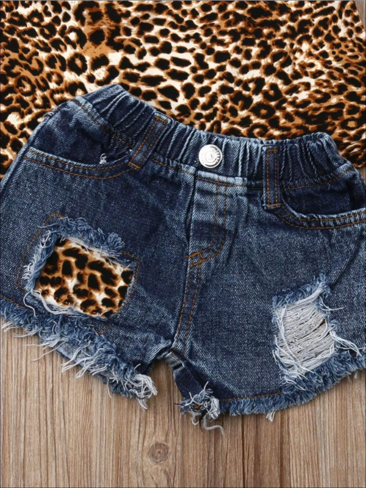 Girls Animal Print Halter Tunic And Matching Denim Shorts with Patch Set