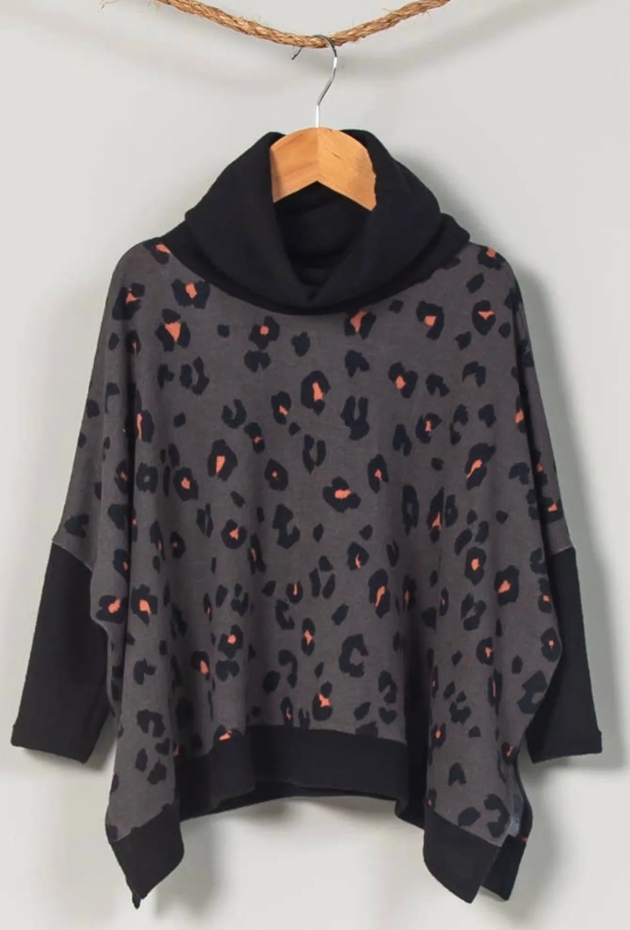 Girls Charcoal Cheetah Poncho Top