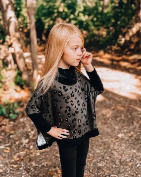 Girls Charcoal Cheetah Poncho Top