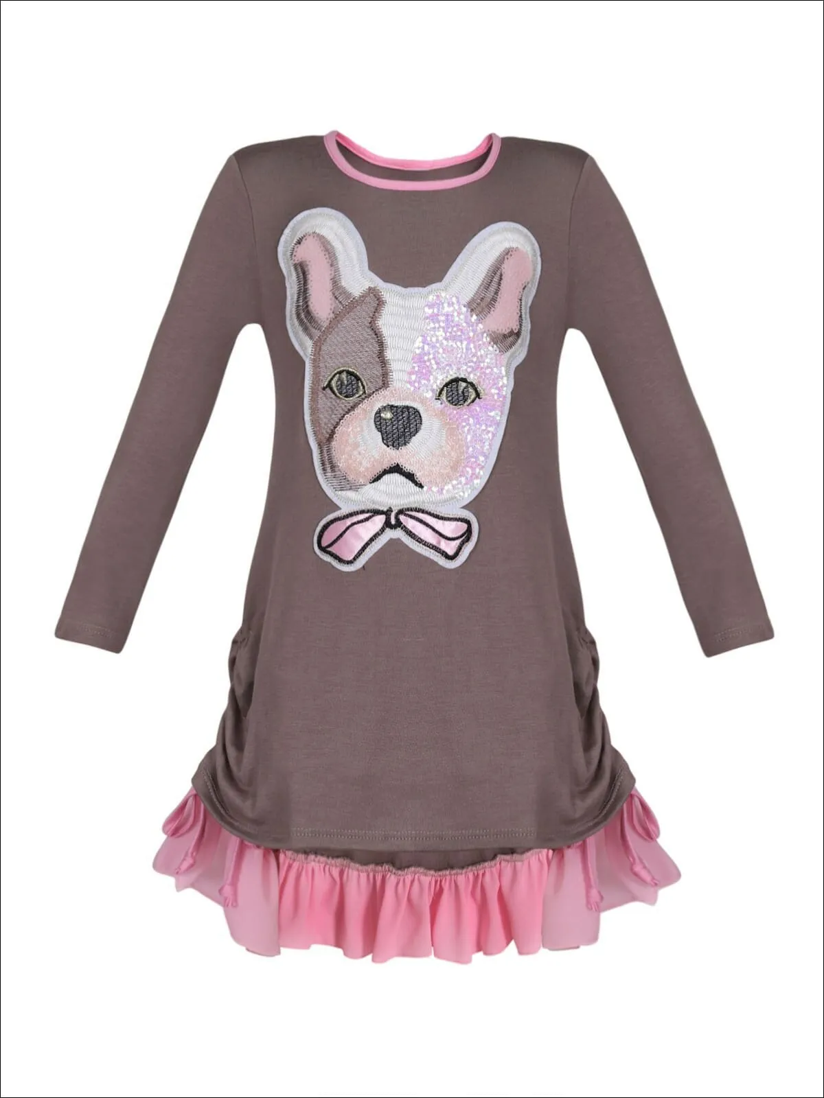 Girls Long Sleeve Drawstring Ruffled Applique Tunic