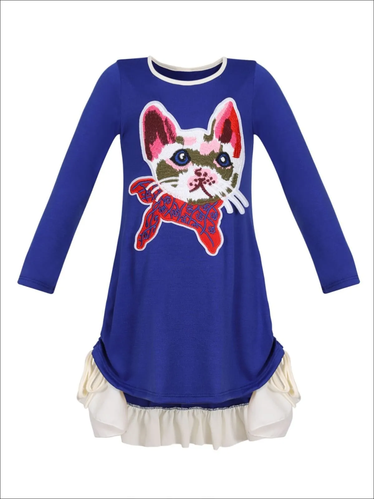 Girls Long Sleeve Drawstring Ruffled Applique Tunic