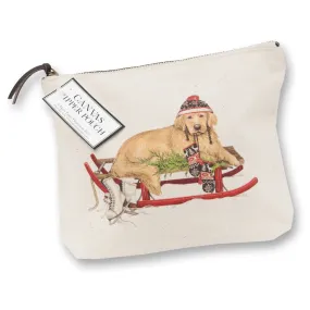 Golden Retriever on Sled Canvas Pouch