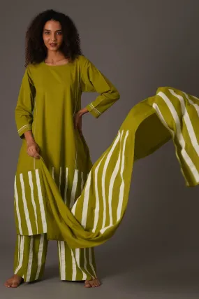 Green Stripes Flared Kurta Set