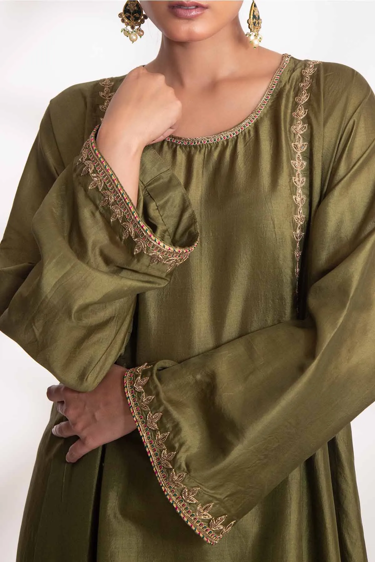 Green Zardozi Flared Kurta Set