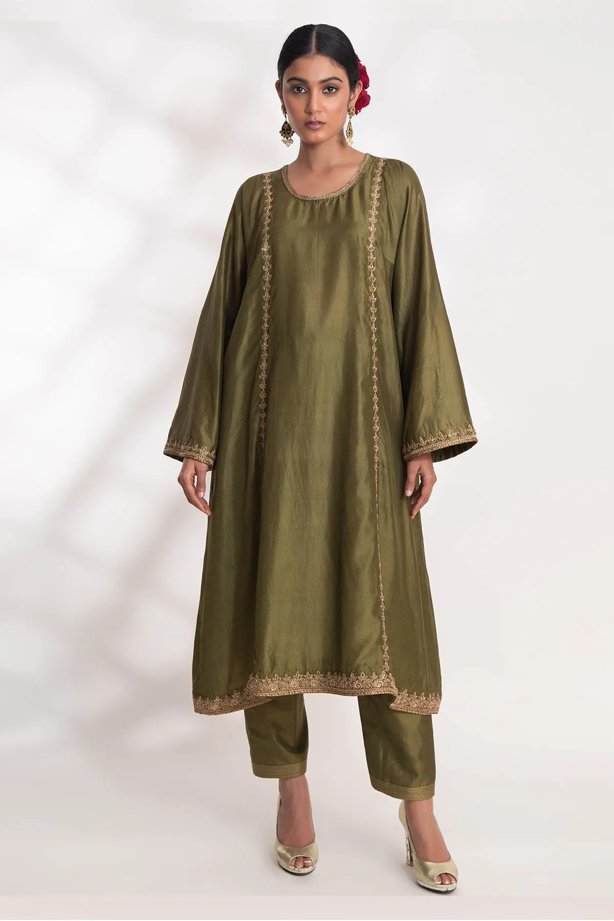 Green Zardozi Flared Kurta Set