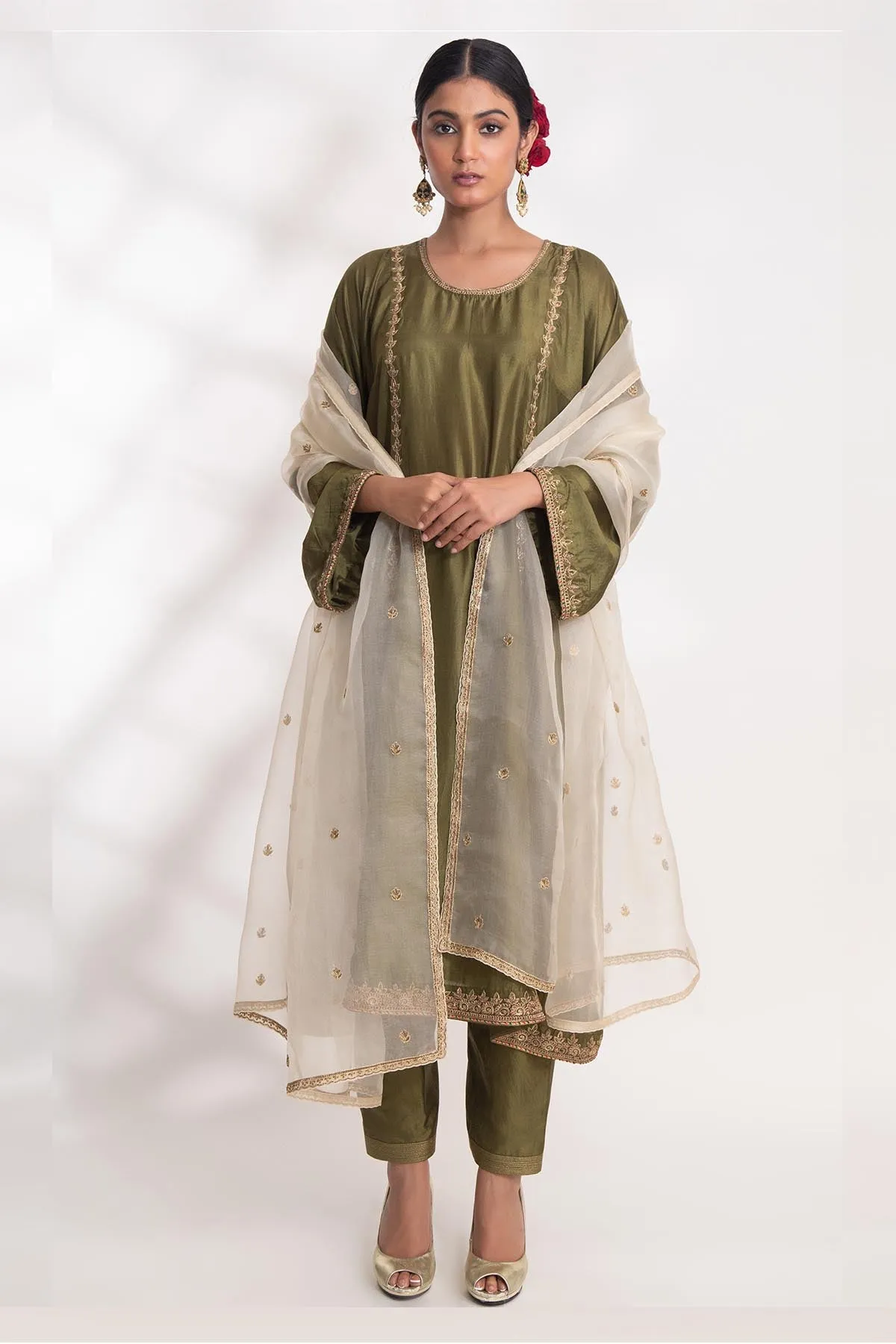 Green Zardozi Flared Kurta Set