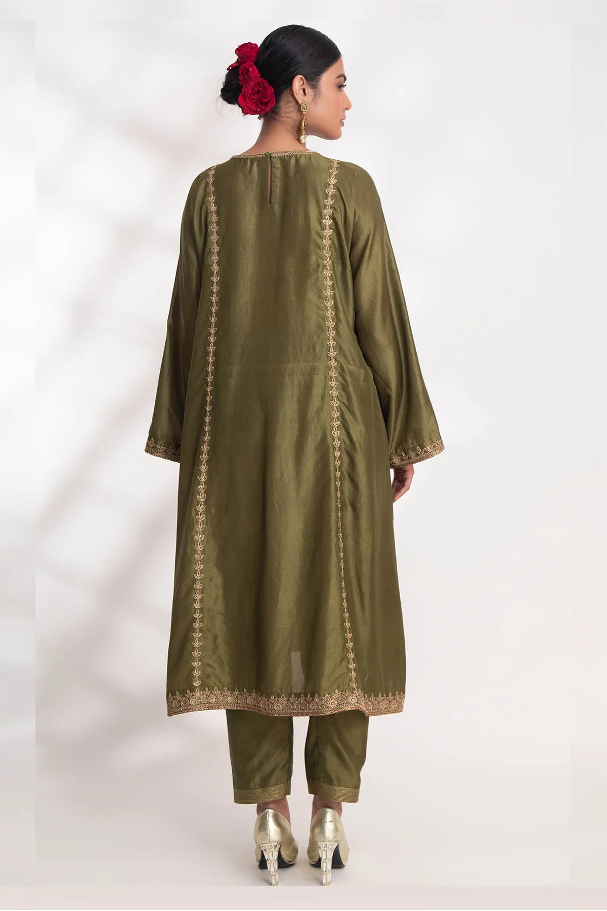 Green Zardozi Flared Kurta Set