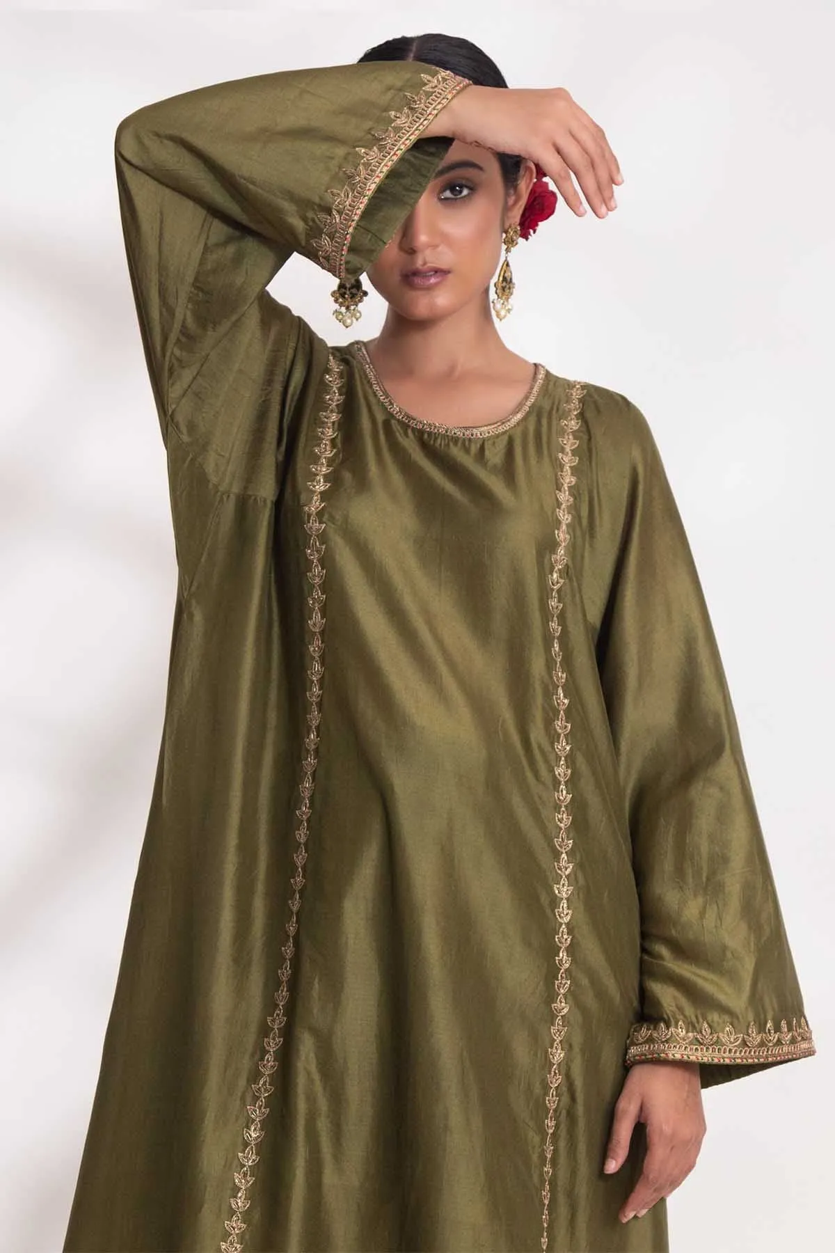 Green Zardozi Flared Kurta Set