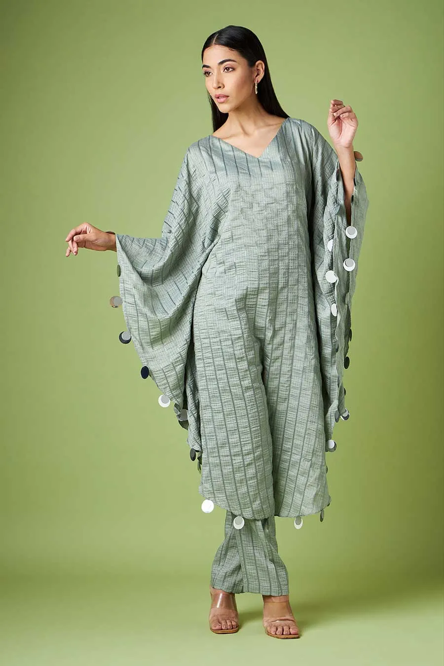 Grey Embellished Kaftan & Pant Co-Ord Set