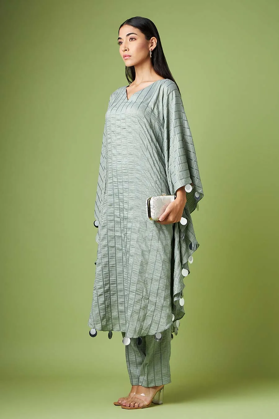 Grey Embellished Kaftan & Pant Co-Ord Set