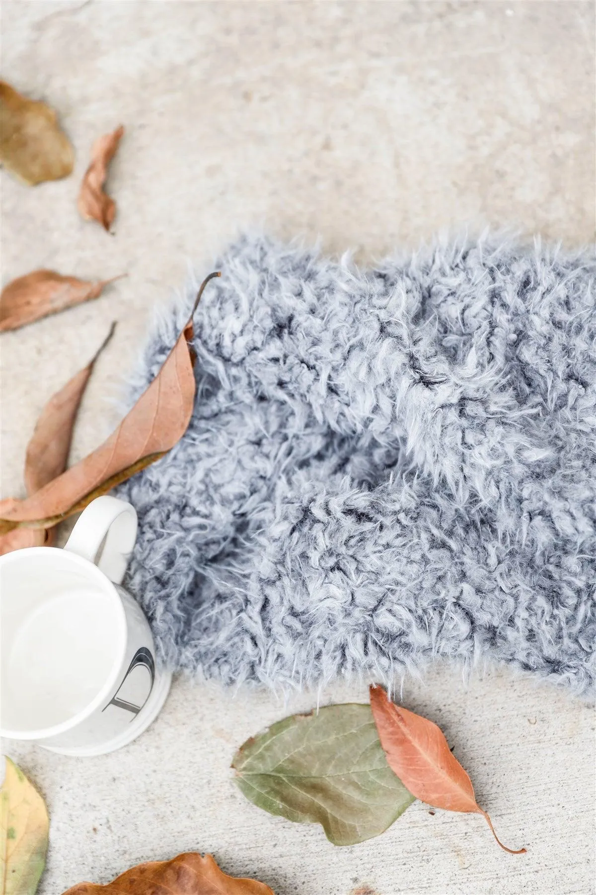 Grey Fluffy Faux Fur Infinity Winter Scarf /3 Pieces