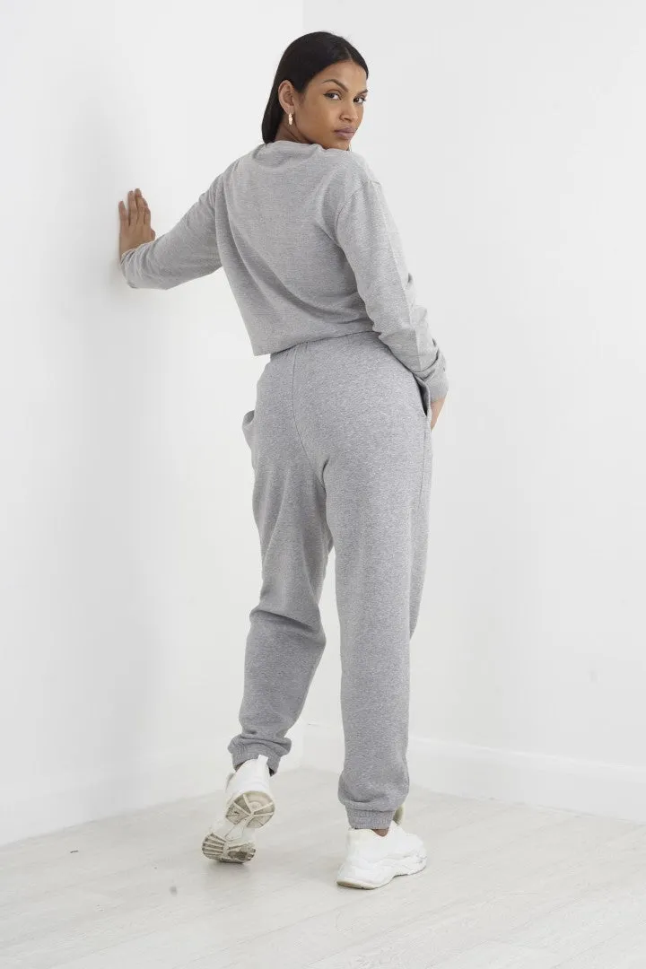 GREY MARL CUFFED DRAWSTRING JOGGING BOTTOMS