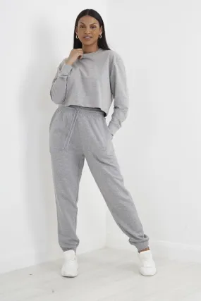 GREY MARL CUFFED DRAWSTRING JOGGING BOTTOMS