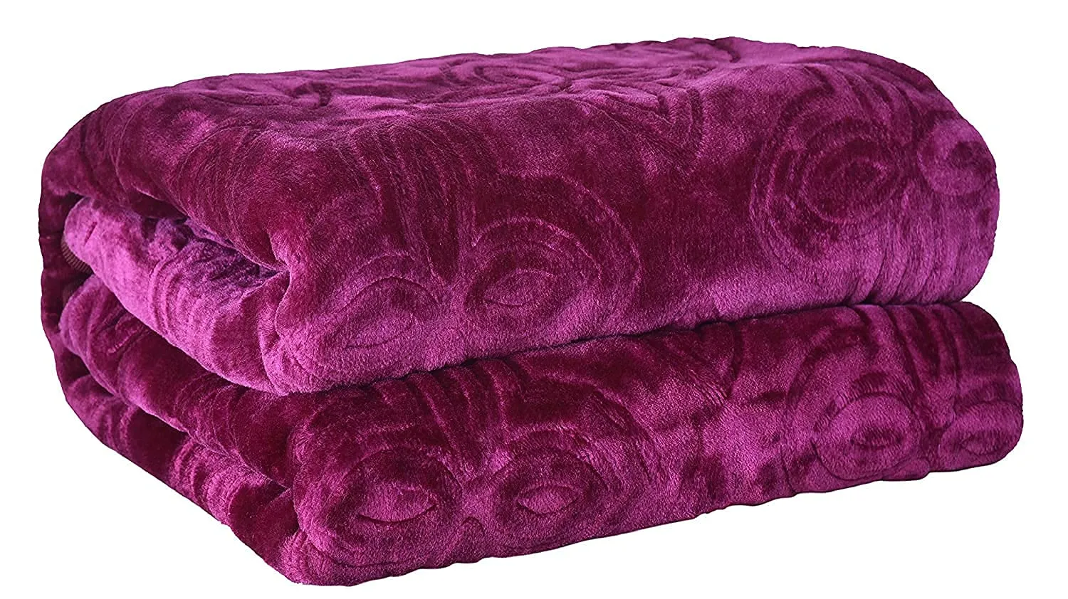 Harbell Home 410 TC Plain Mink Blanket Single Bed | Super Soft Heavy Warm Blanket | Floral Embossed Design | (Wine)