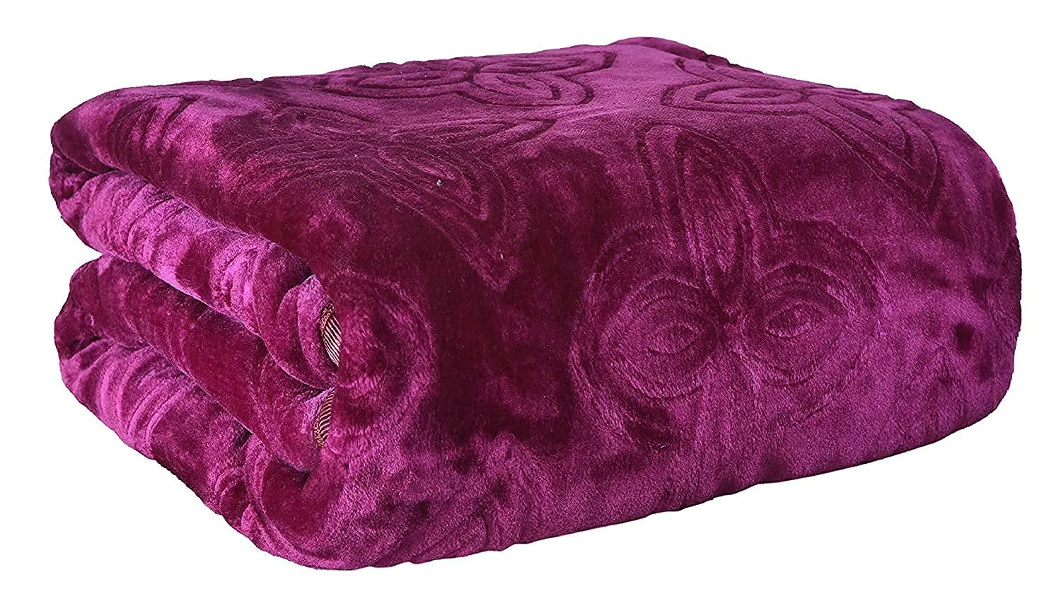 Harbell Home 410 TC Plain Mink Blanket Single Bed | Super Soft Heavy Warm Blanket | Floral Embossed Design | (Wine)