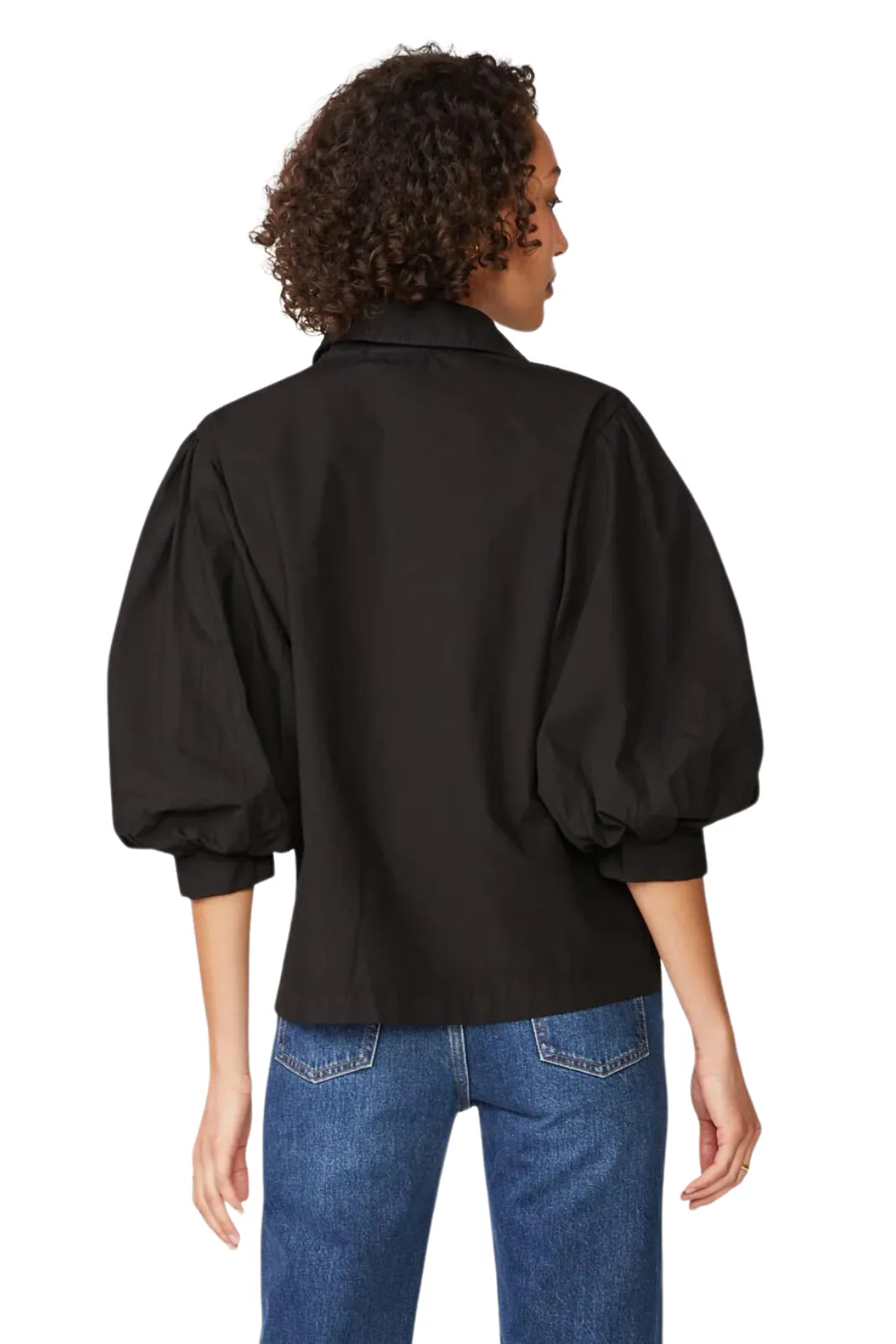 Heavy Poplin Puff Sleeve Shirt, Black