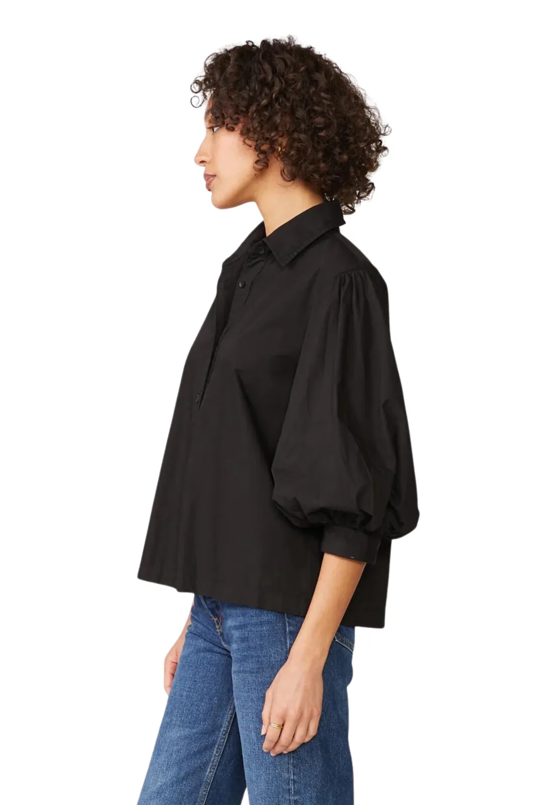 Heavy Poplin Puff Sleeve Shirt, Black