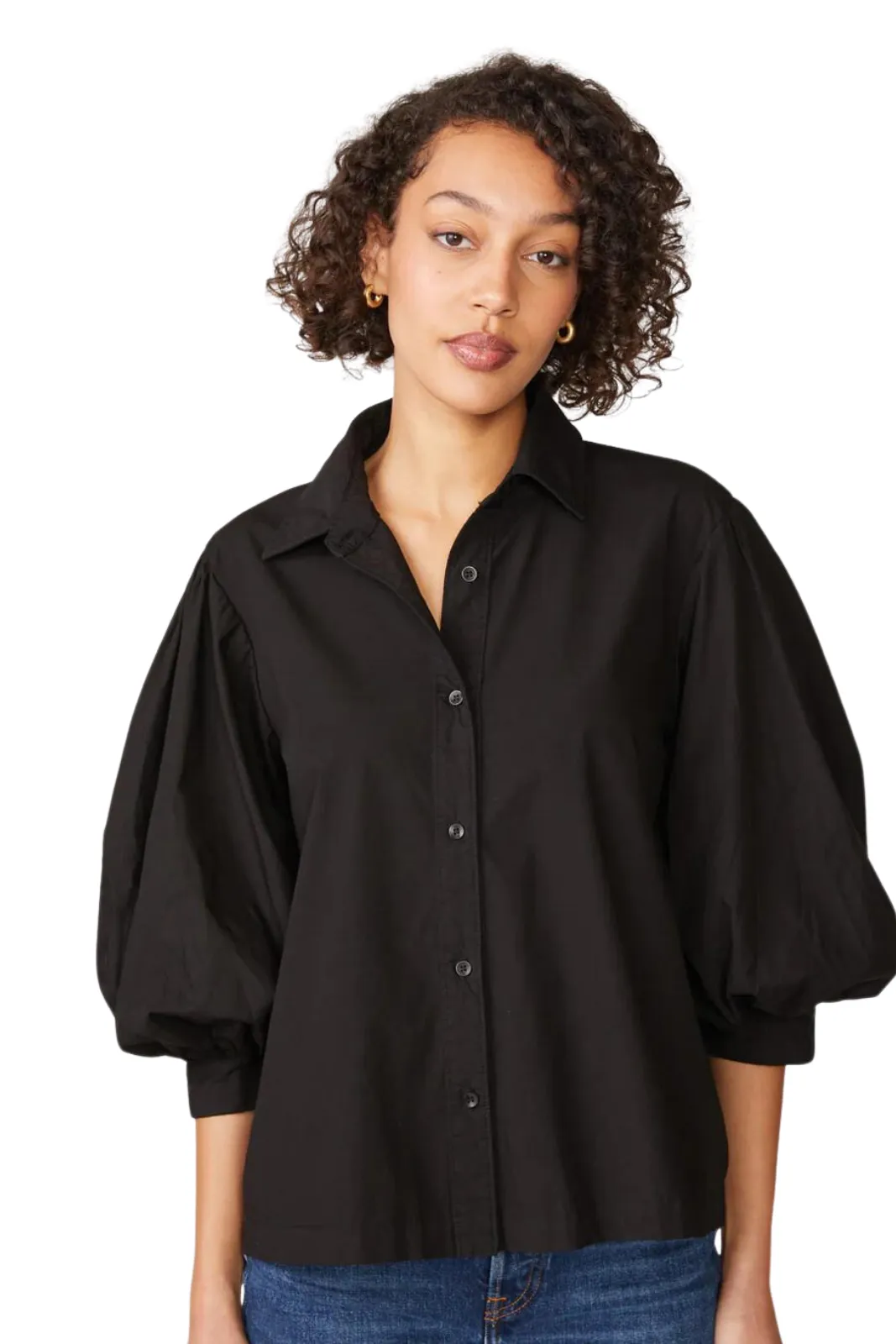 Heavy Poplin Puff Sleeve Shirt, Black