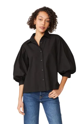 Heavy Poplin Puff Sleeve Shirt, Black