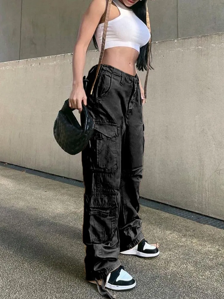 HIGH WAIST  Cargo WIDE POCKET BAGGY PANTS