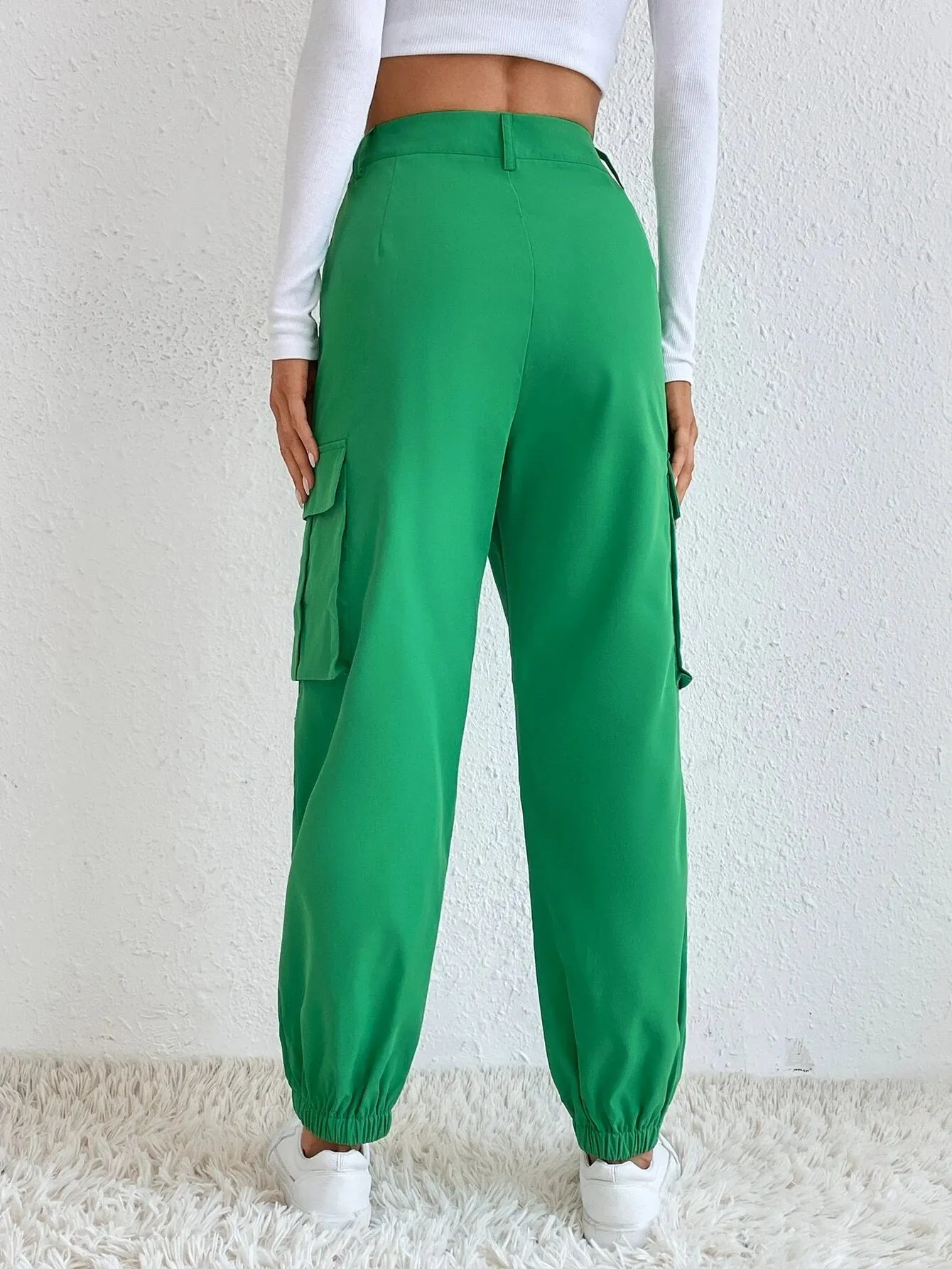 High Waist Casual Slant Pocket Cargo Pants